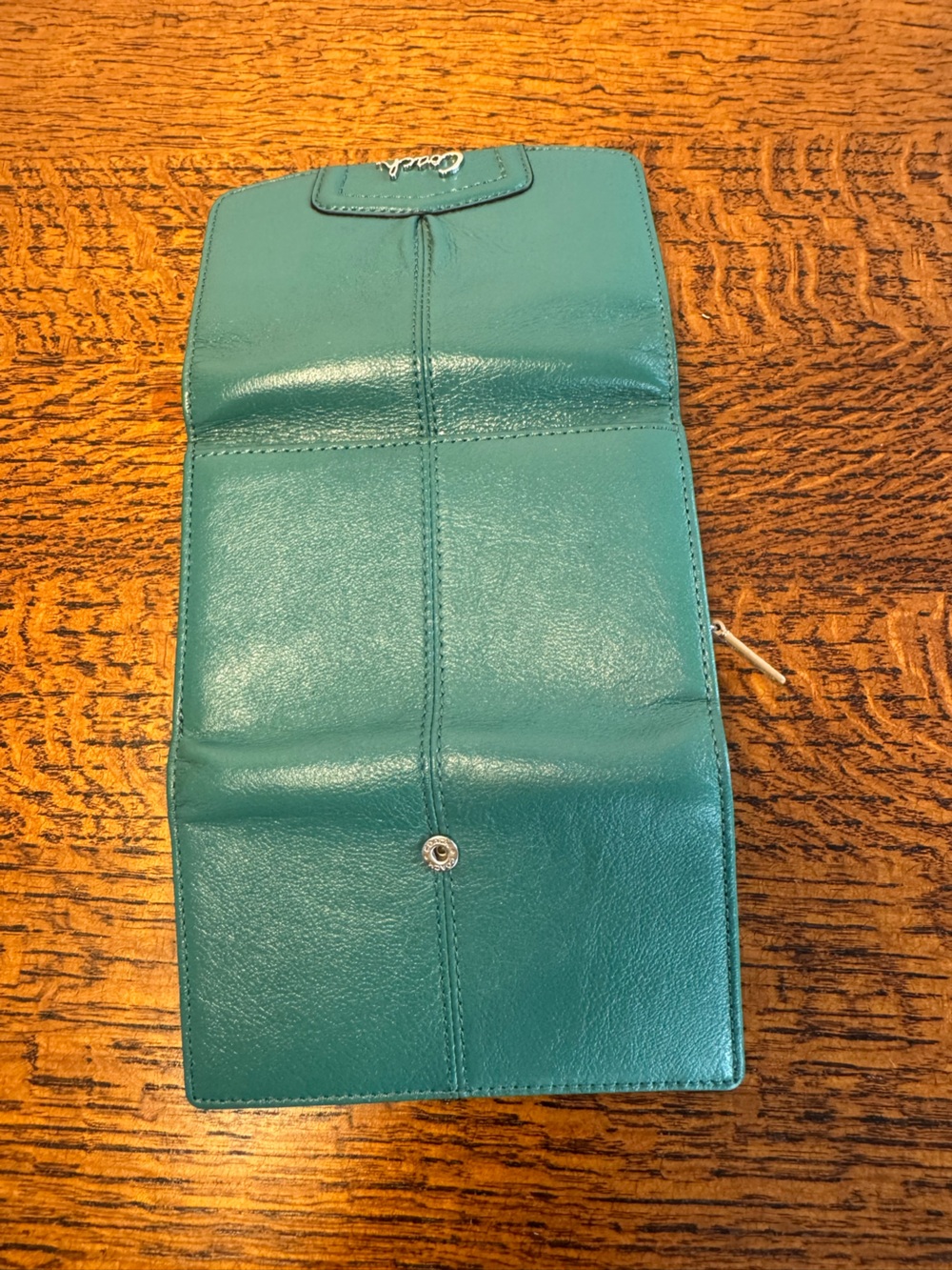 Coach Ashley Teal Green Pleated Leather Compact Wallet - Picture 12 of 12